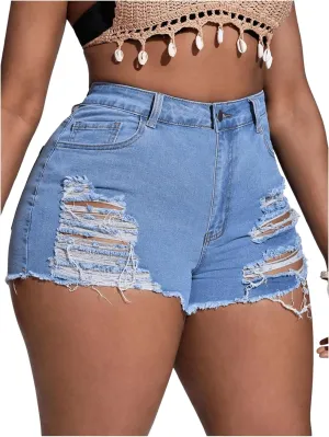SOLY HUX Women's Plus Size Ripped Denim Shorts Casual Summer High Waisted Skinny Jean Shorts