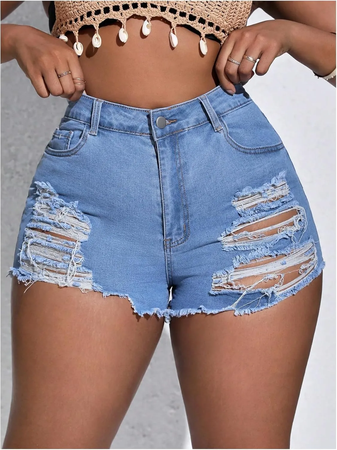 SOLY HUX Women's Plus Size Ripped Denim Shorts Casual Summer High Waisted Skinny Jean Shorts