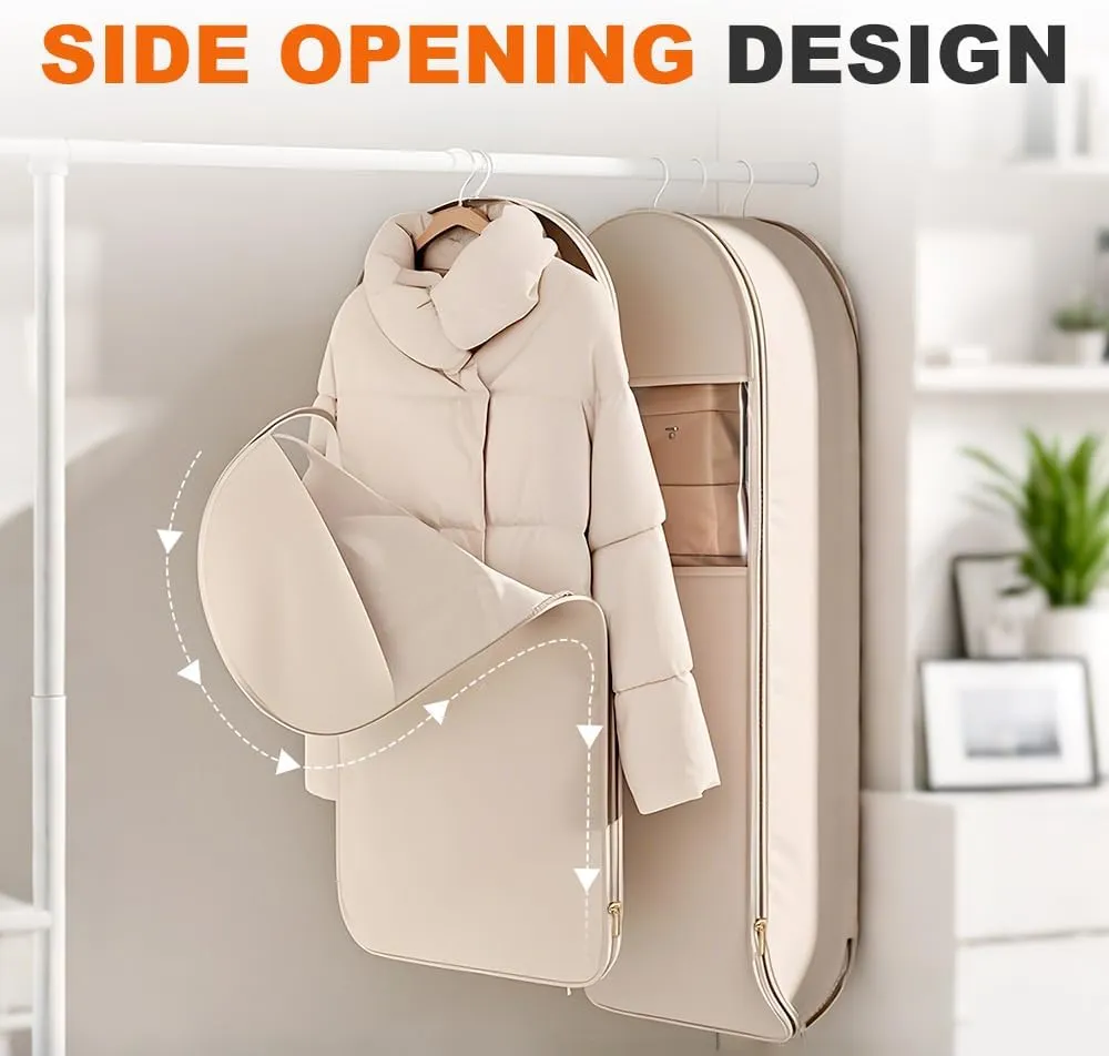 Space Saving Hanging Garment Bag with Self Compression Zipper, 2025 New Garment Bags for Travel, Hanging Clothes,Suit Bags for Closet Storage, Space Saver (Beige, Medium)