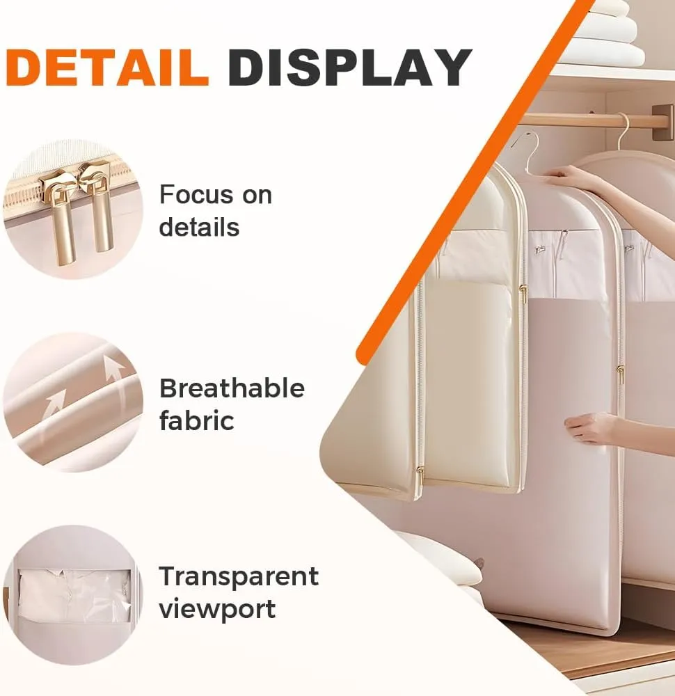 Space Saving Hanging Garment Bag with Self Compression Zipper, 2025 New Garment Bags for Travel, Hanging Clothes,Suit Bags for Closet Storage, Space Saver (Beige, Medium)