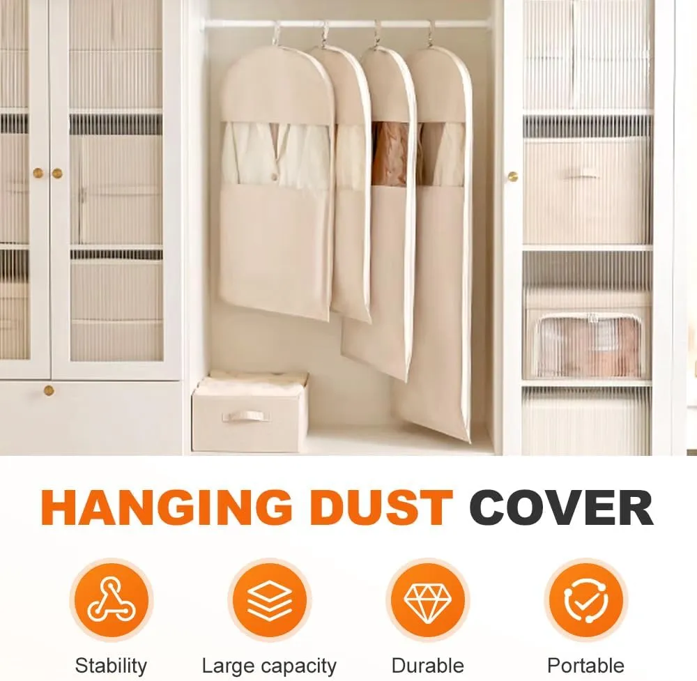 Space Saving Hanging Garment Bag with Self Compression Zipper, 2025 New Garment Bags for Travel, Hanging Clothes,Suit Bags for Closet Storage, Space Saver (Beige, Medium)