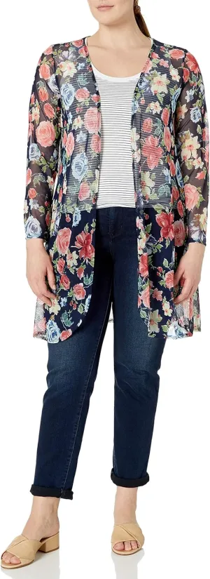 Star Vixen Women's Long Sleeve Open Front Casual Cardigan Duster Length in Light Weight Sweater Knit
