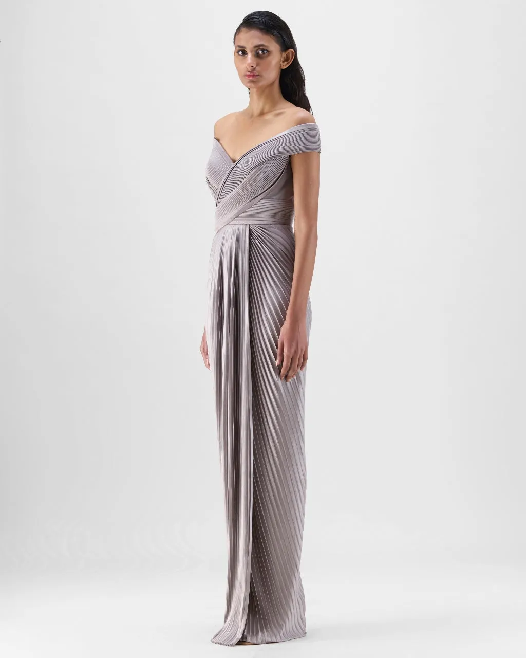 Steel Structured Plisse Gown