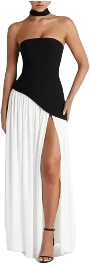 Strapless Bridesmaid Dresses with Scarf Satin Long Maxi Dresses Evening Dress with Slit PU285