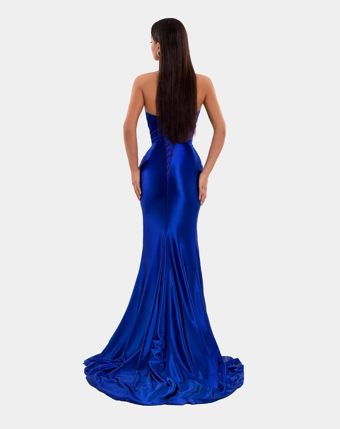 Strapless Mermaid Prom Dresses for Women 2024 Satin Long Ball Gown Beaded Formal Evening Gown with Slit 879