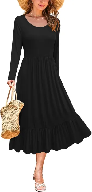 STYLEWORD Women's 2025 Summer Beach Vacation Dresses Casual Sleeveless Tank Tiered Flowy Midi Sundress