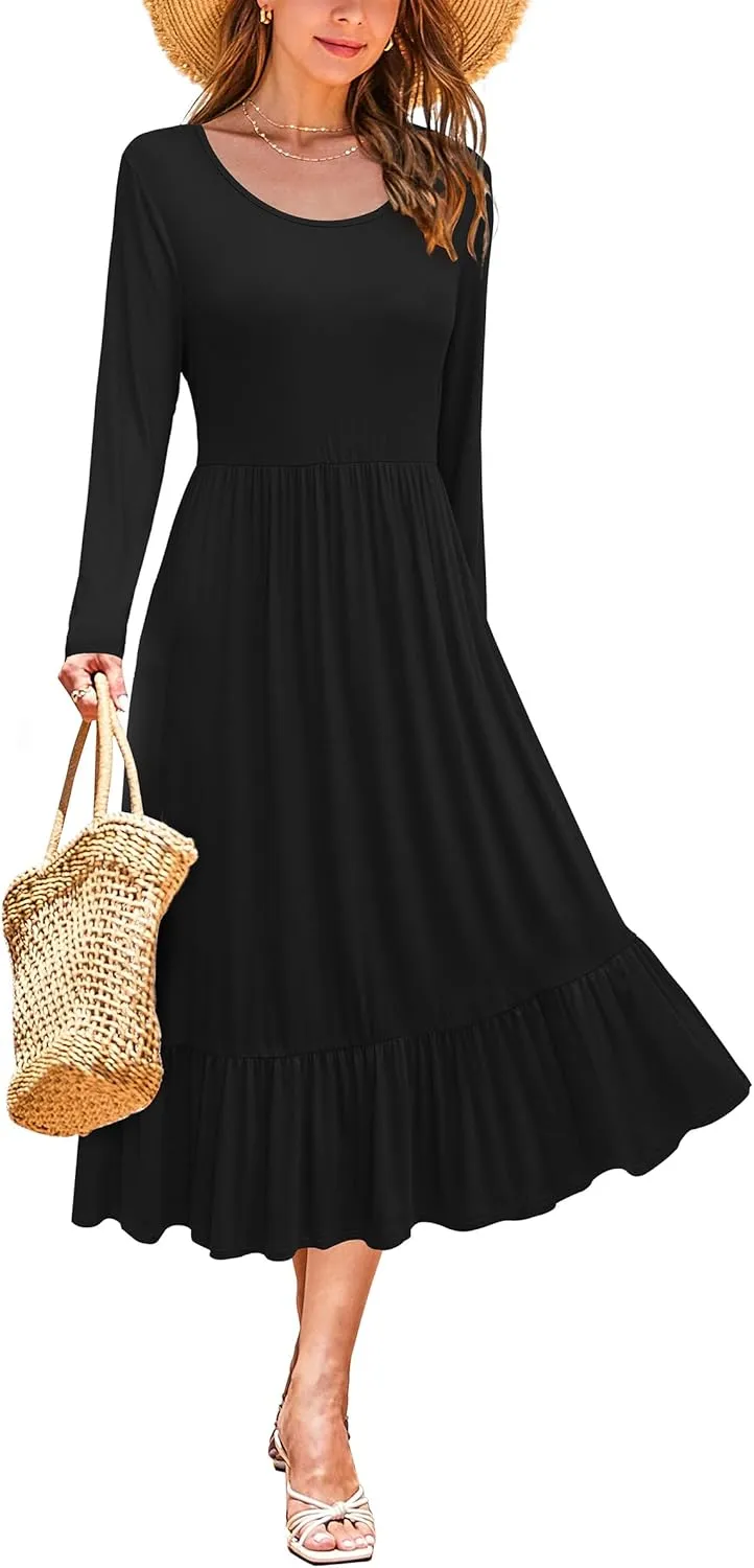 STYLEWORD Women's 2025 Summer Beach Vacation Dresses Casual Sleeveless Tank Tiered Flowy Midi Sundress