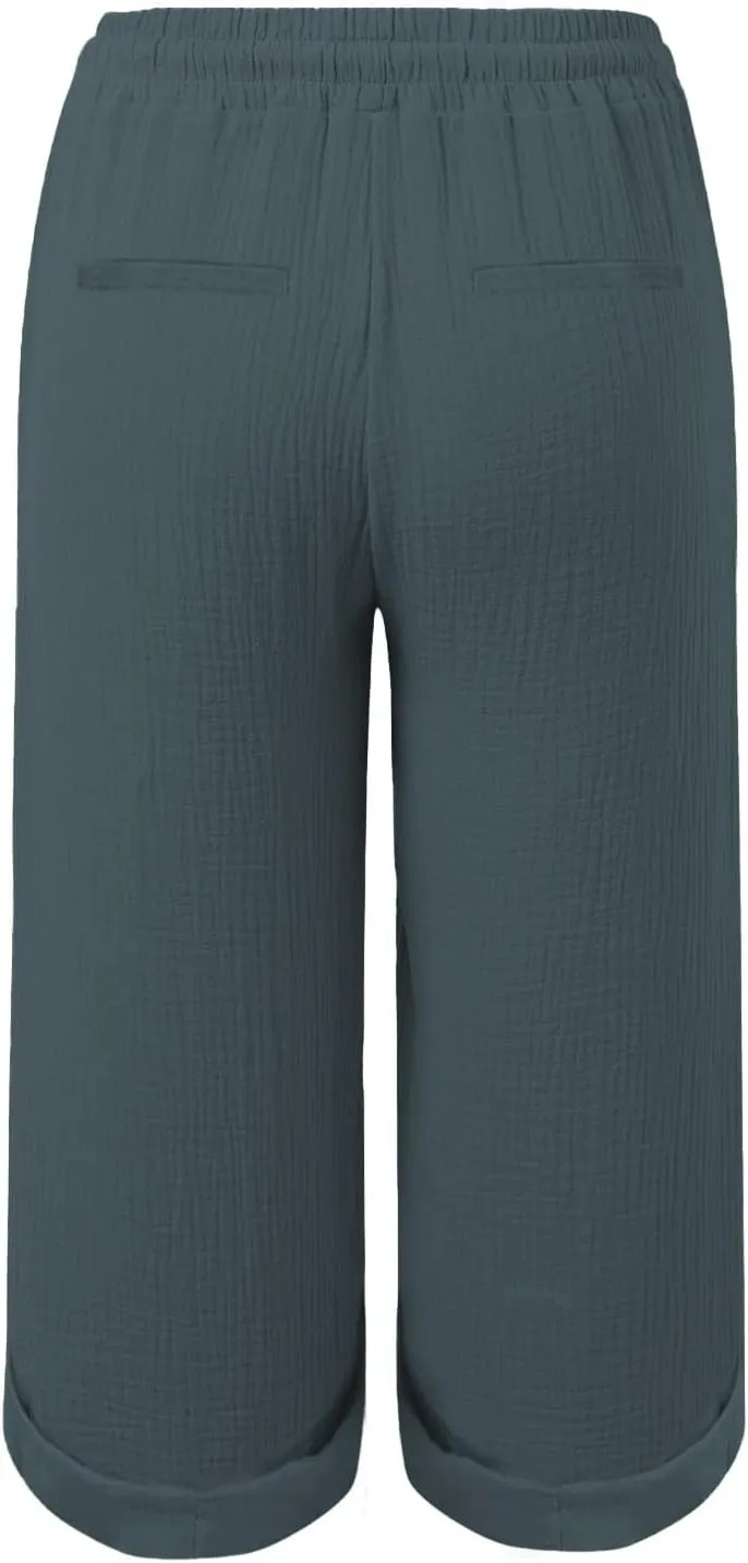Summer Capris for Women Cotton Linen Pants Casual 2025 Loose Comfy Trendy Elastic Waist Cropped Trouser Beach Clothes