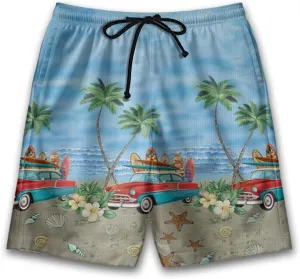 Surf Spot Mens Swim Trunks - Tropical Hawaiian Mens Shorts Casual - Summer Drawstring Beachwear Shorts PA106