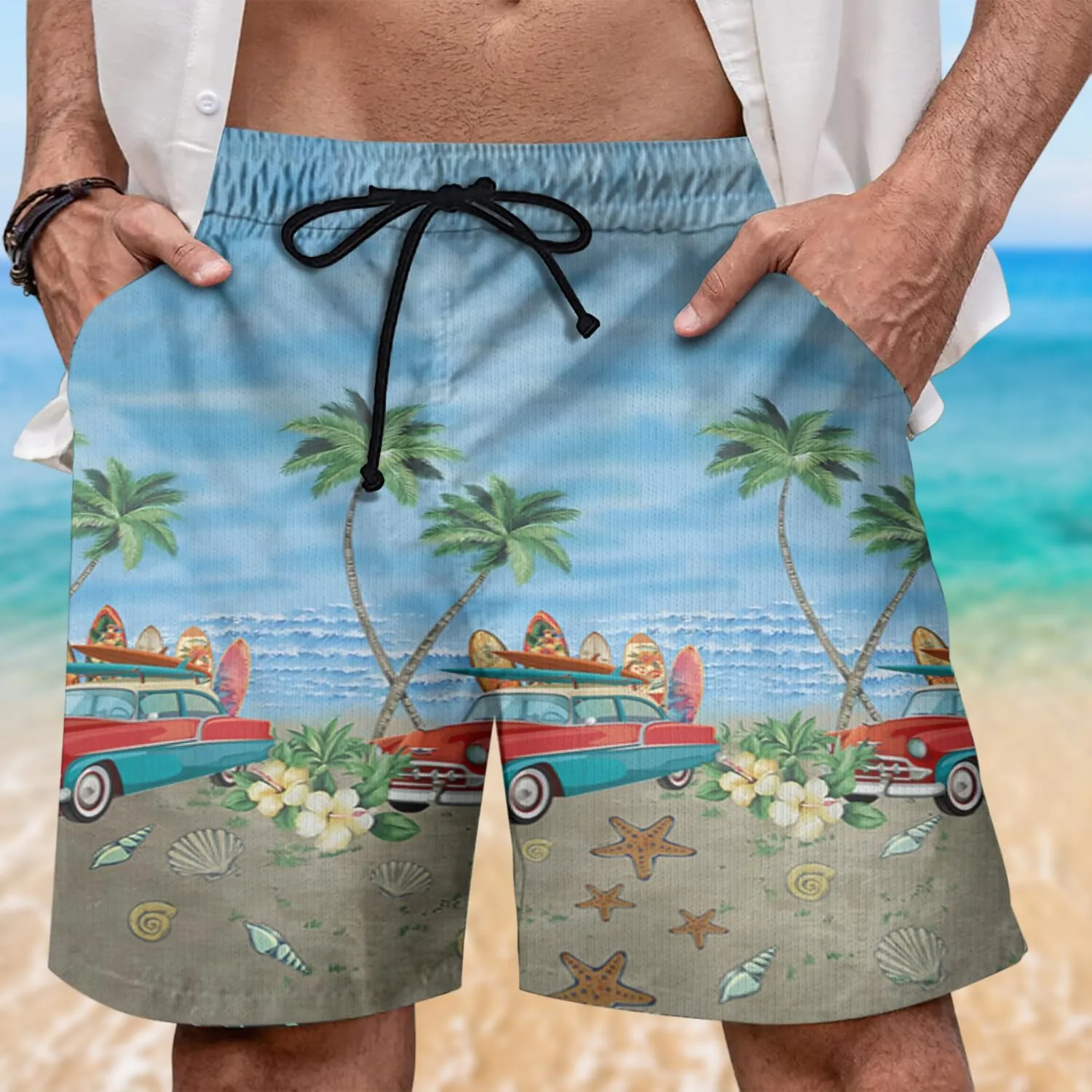 Surf Spot Mens Swim Trunks - Tropical Hawaiian Mens Shorts Casual - Summer Drawstring Beachwear Shorts PA106