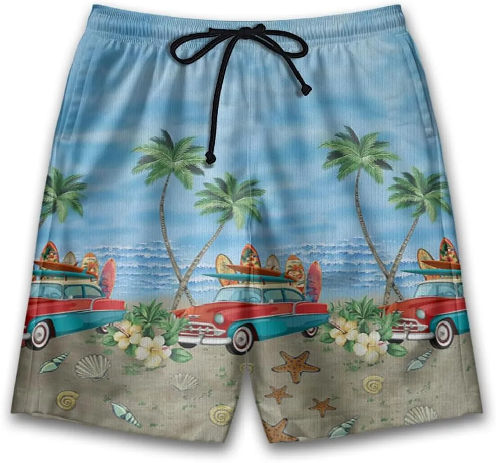 Surf Spot Mens Swim Trunks - Tropical Hawaiian Mens Shorts Casual - Summer Drawstring Beachwear Shorts PA106