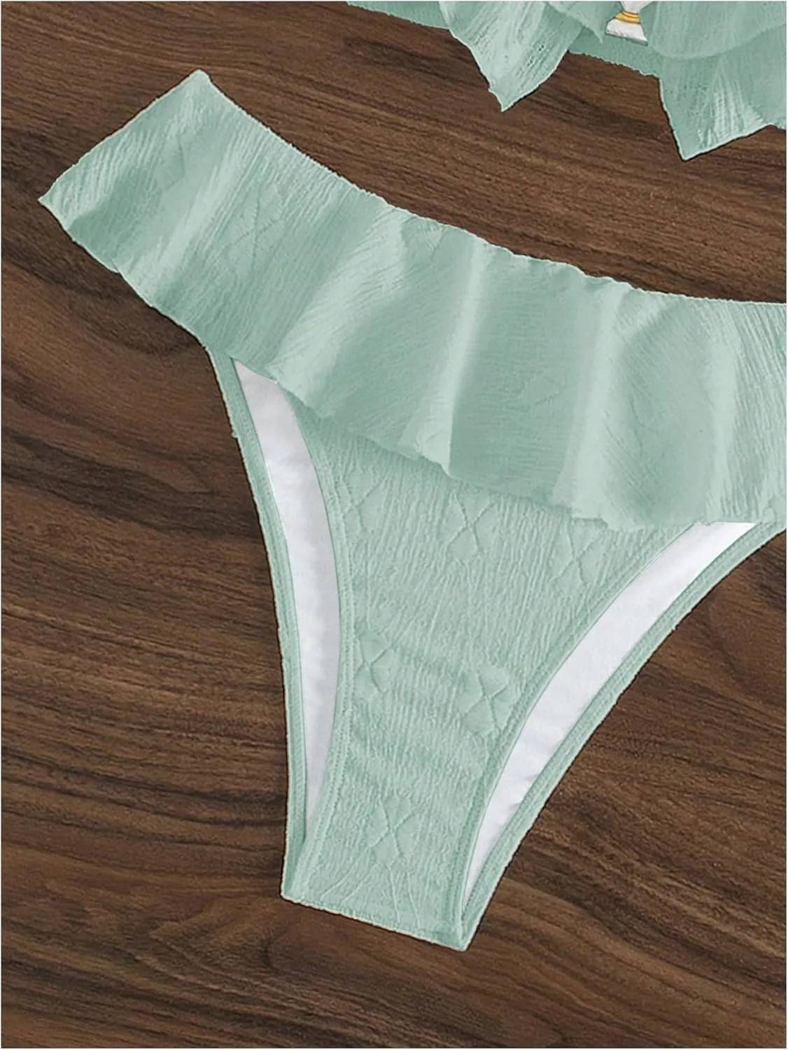 SweatyRocks Women's 2 Piece Bandeau Swimsuit Ruffle Trim Ring Bikini Set Strapless High Cut Bathing Suit