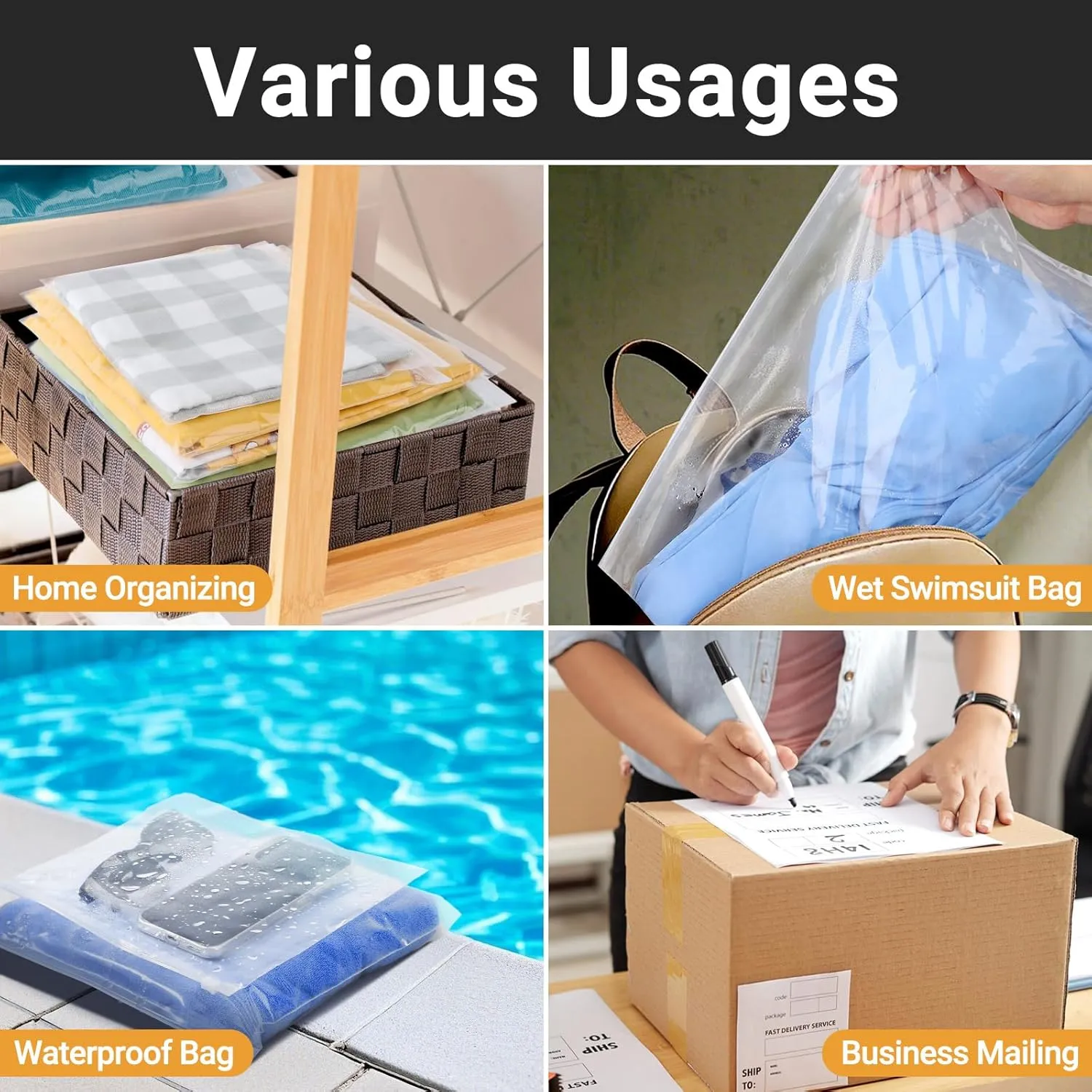 Swimsuit Bags Storage Clear, T Shirt Packaging Bags, Waterproof for Bikini, Swimwear, Bathing Suit Storage, 10x8 inch, Pack of 25, 3 Mil