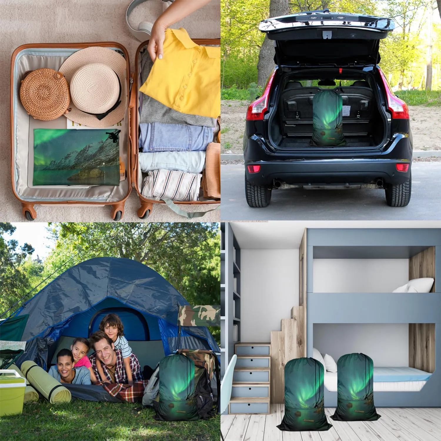 Swono Aurora Travel Laundry Bag, Northern Lights Above Coast Galaxy Sky Coast Machine Washable Dirty Clothes Organizer, Large Enough to Hold 4 Loads of Laundry, Easy Fit a Laundry Hamper or Basket