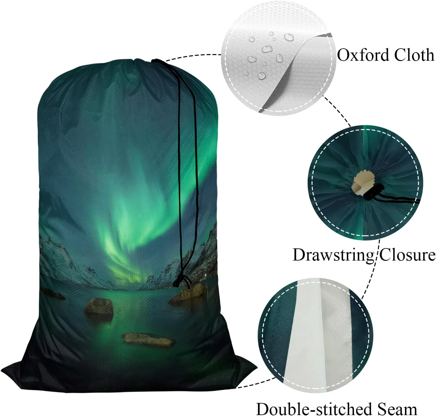 Swono Aurora Travel Laundry Bag, Northern Lights Above Coast Galaxy Sky Coast Machine Washable Dirty Clothes Organizer, Large Enough to Hold 4 Loads of Laundry, Easy Fit a Laundry Hamper or Basket