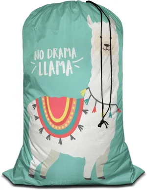 Swono Cute Cartoon Llama Laundry Bag with Strap Machine Washable Large Dirty Clothes Organizer Animal Alpaca Bohemian Cloths No Drama Llama Easy Fit Laundry Hamper or Basket, Carry Up to 4 Loads of