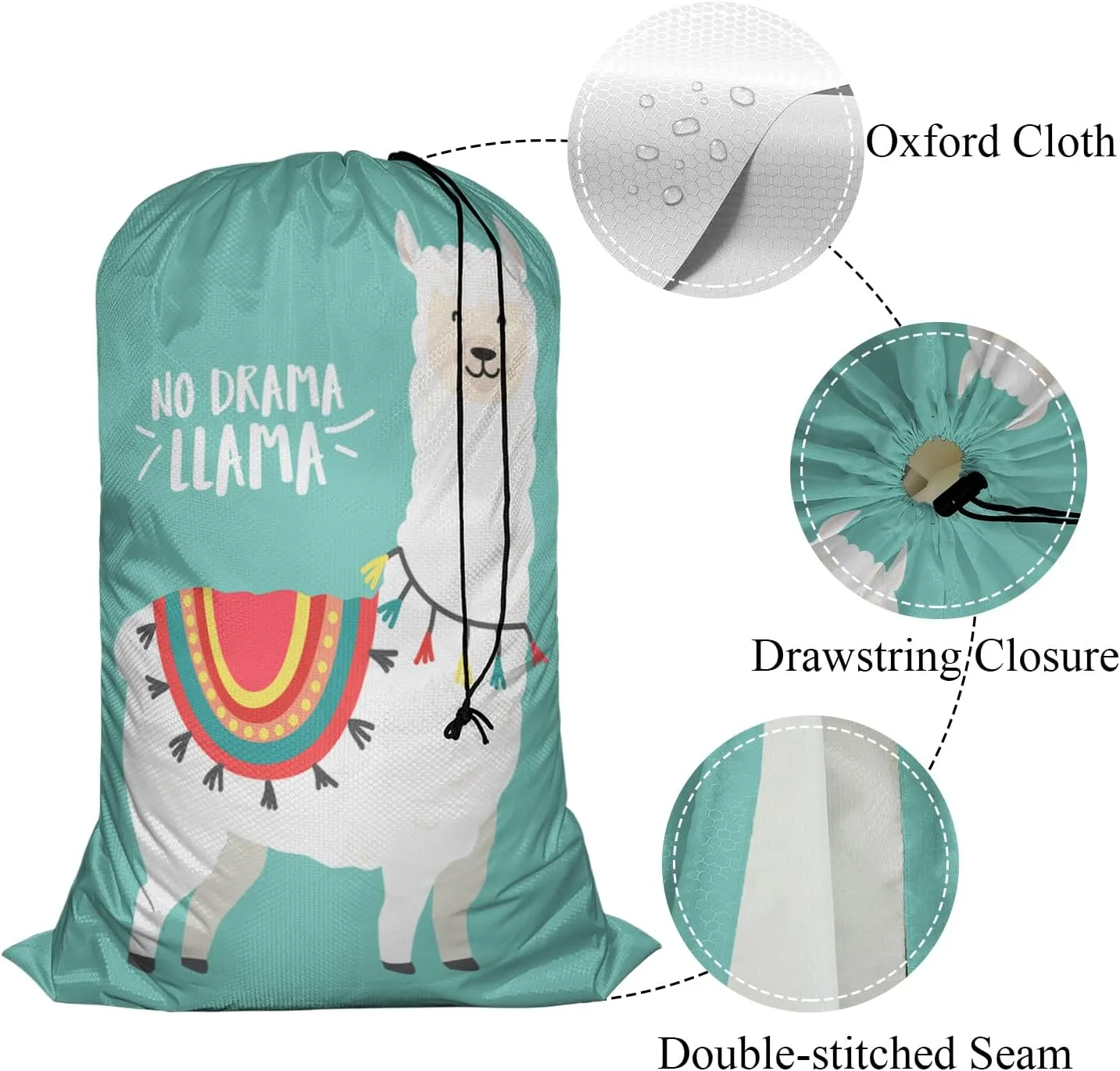 Swono Cute Cartoon Llama Laundry Bag with Strap Machine Washable Large Dirty Clothes Organizer Animal Alpaca Bohemian Cloths No Drama Llama Easy Fit Laundry Hamper or Basket, Carry Up to 4 Loads of