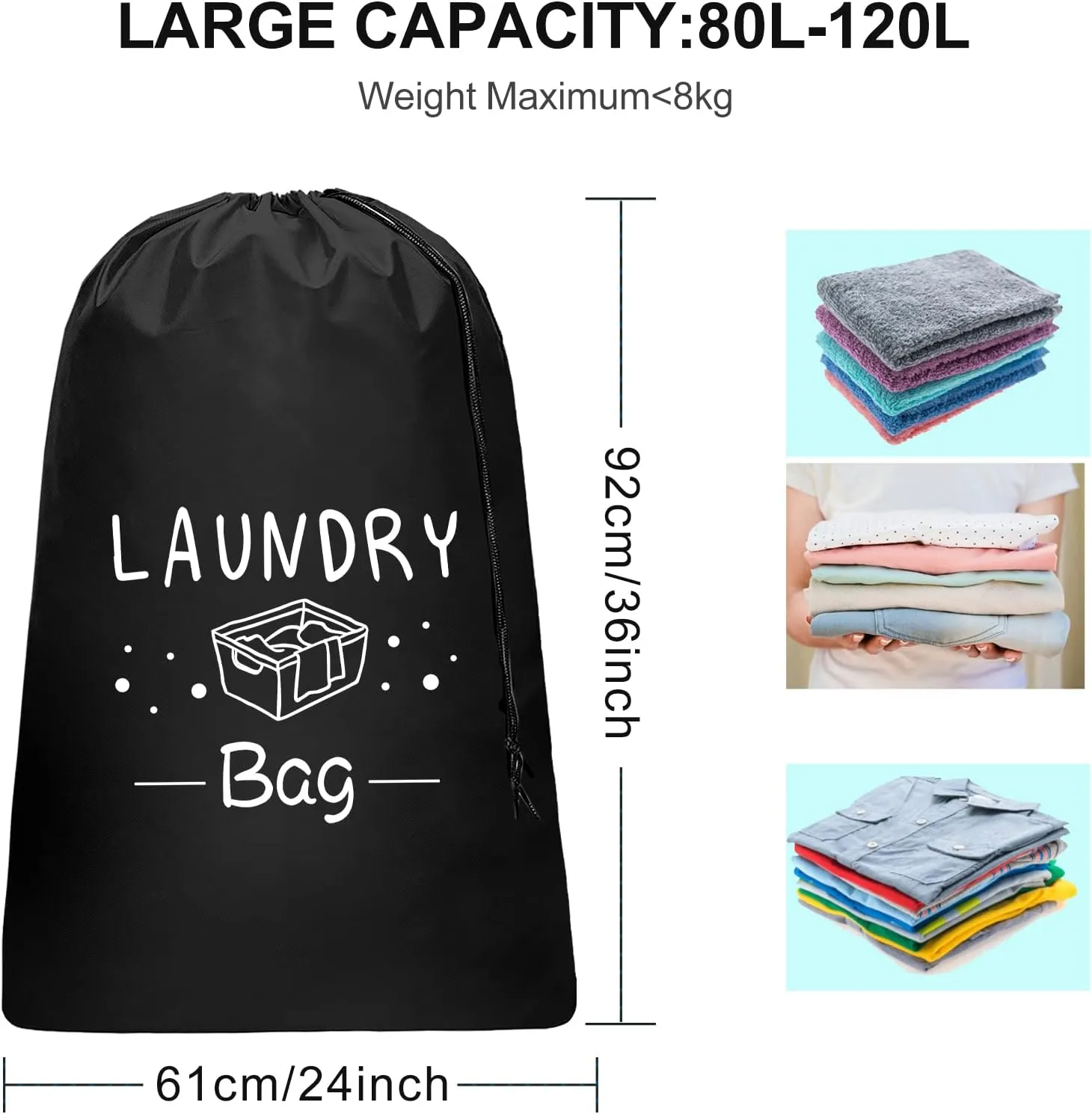 Sylfairy 2 Pack Extra Large Travel Laundry Bag, Dirty Clothes Organizer with Drawstring,Heavy Duty Travel Laundry Bags,Easy Fit a Laundry Hamper Travel Essentials (Black Grey, 24" x 36")