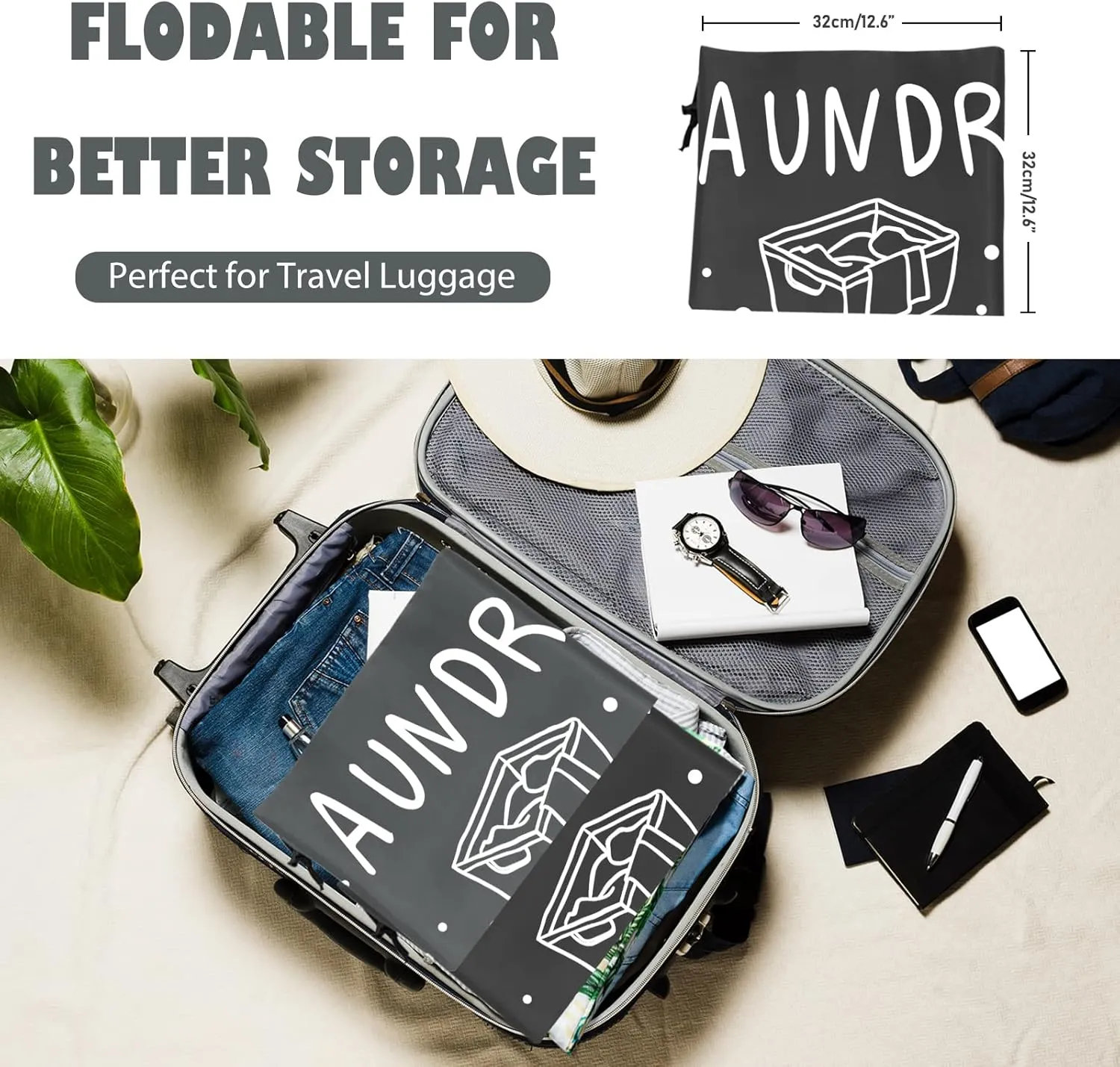 Sylfairy 2 Pack Extra Large Travel Laundry Bag, Dirty Clothes Organizer with Drawstring,Heavy Duty Travel Laundry Bags,Easy Fit a Laundry Hamper Travel Essentials (Black Grey, 24" x 36")