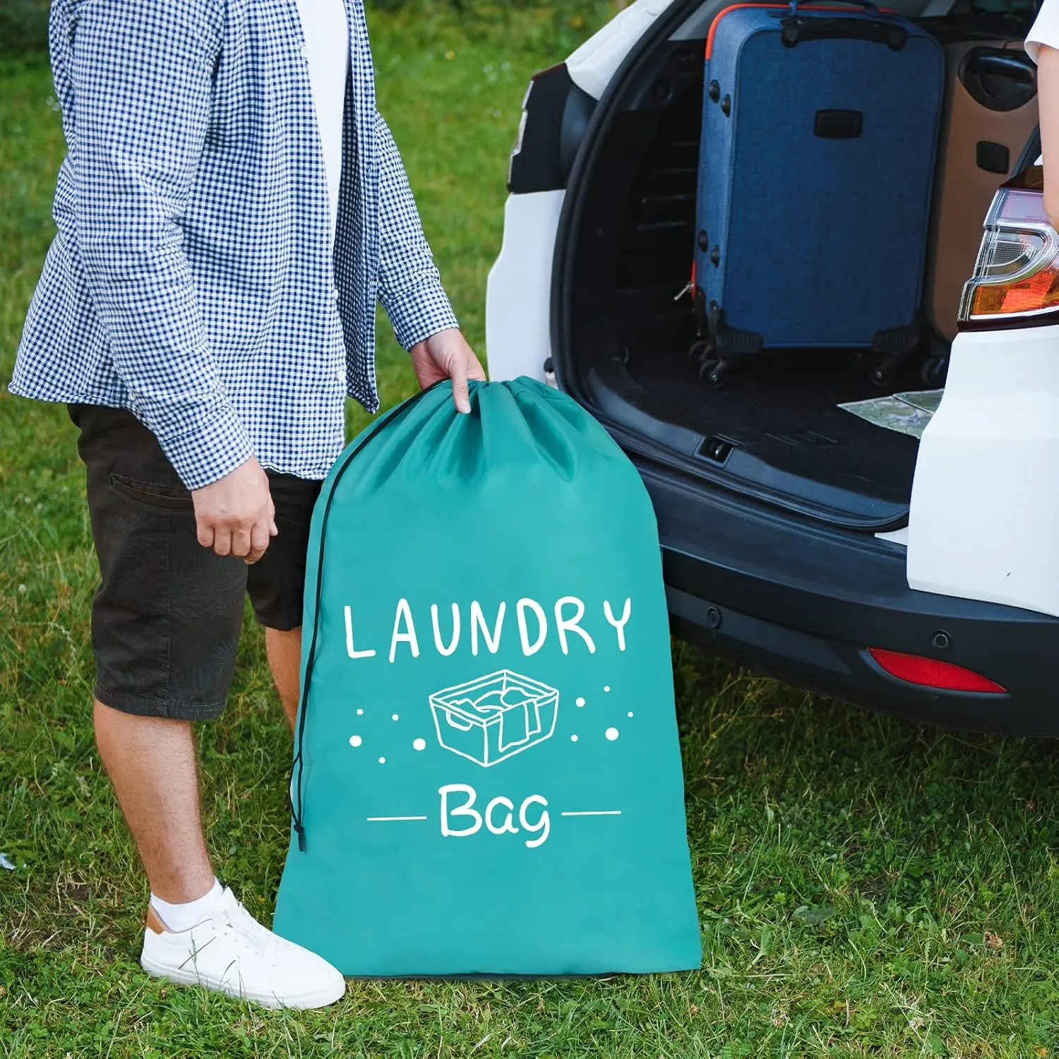 Sylfairy 2 Pack Extra Large Travel Laundry Bag, Dirty Clothes Organizer with Drawstring,Heavy Duty Travel Laundry Bags,Easy Fit a Laundry Hamper Travel Essentials
