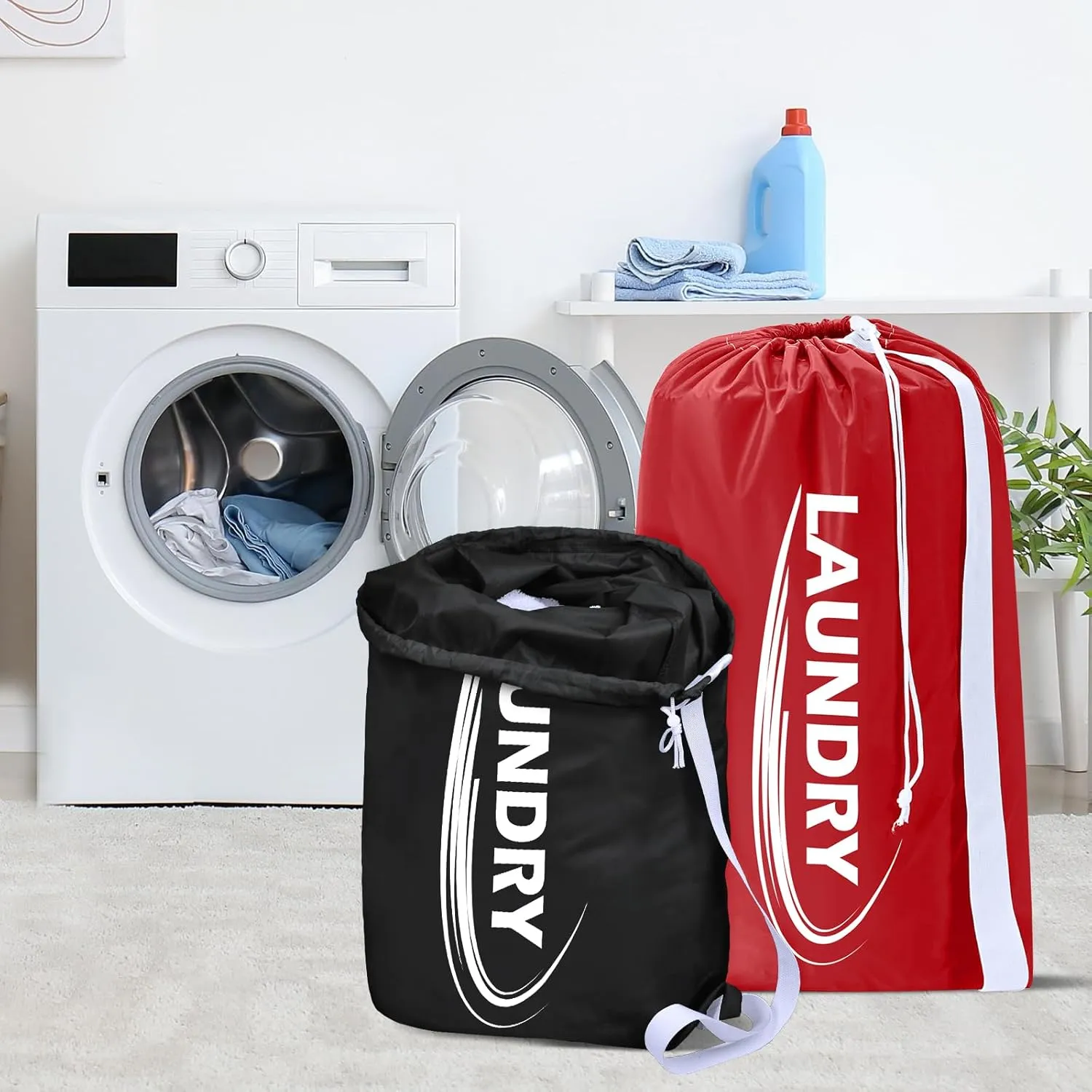 Sylfairy 2 Pack XL Laundry Bag with Strap,Heavy Duty Travel Laundry Bag,Rip-Stop Dirty Clothes Shoulder Bag with Drawstring,Easy Fit a Laundry Hamper or Basket Travel Essentials