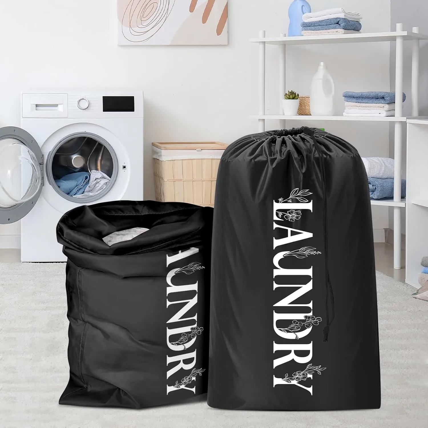 Sylfairy Laundry bags, 2 Pack Travel Laundry Bag for Dirty Clothes with Drawstring, Heavy Duty Laundry Bag for Traveling Camping, Easy Fit a Laundry Hamper or Basket Travel Essentials