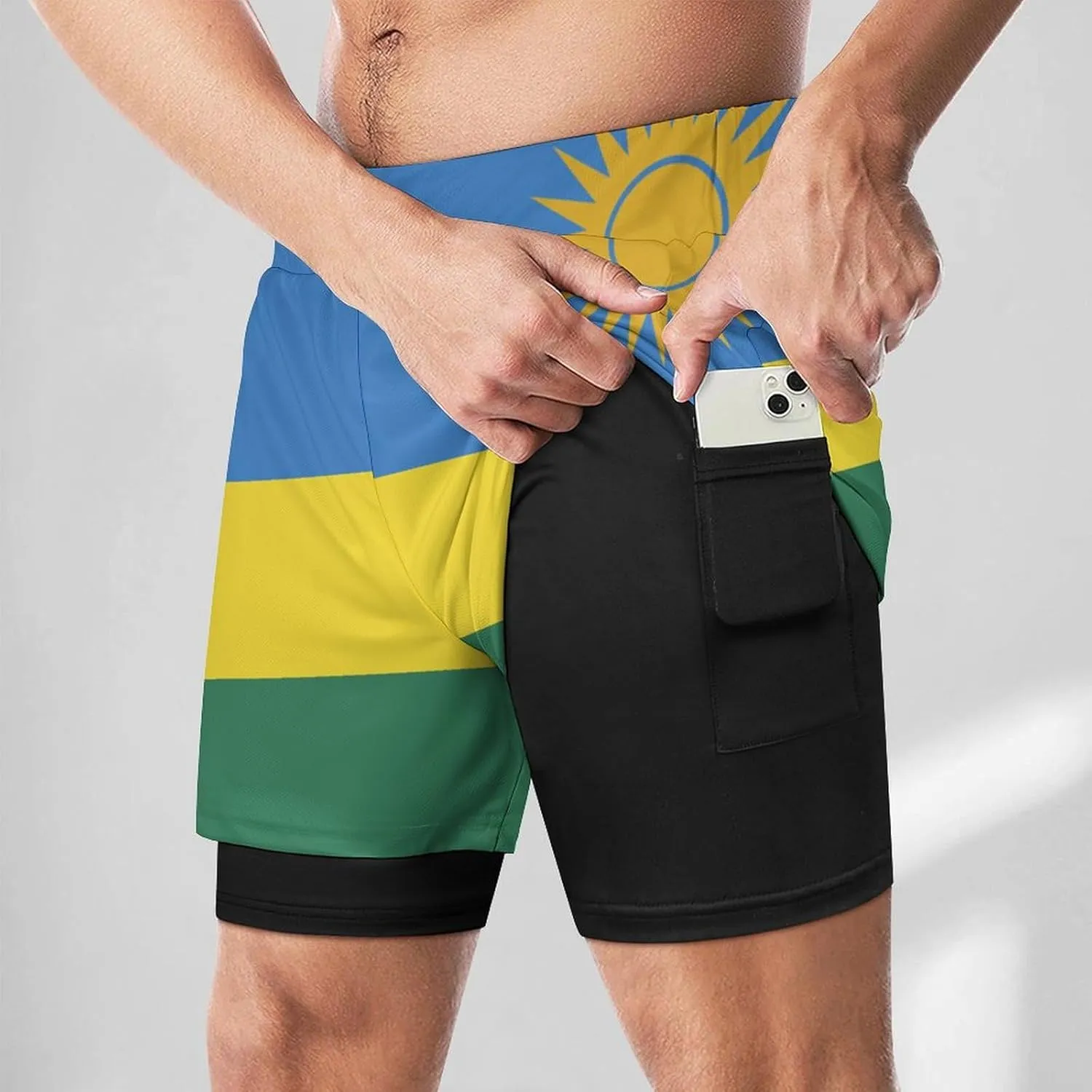 TAIZIYEAH Beach Shorts Rwanda Flag Men's Casual Swimming Trunks with Pockets Quick-Drying Sports Beach Pants XL