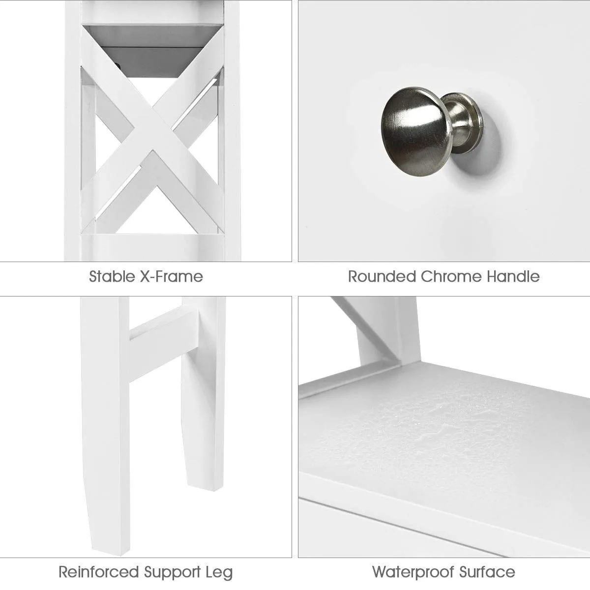 Tangkula Bathroom Space Saver, Over The Toilet Shelf, X-Frame Bathroom Storage Shelf Organizer with 2 Drawers (White)