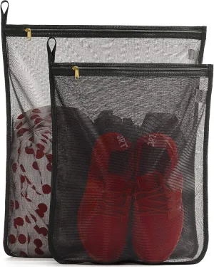 TENRAI Delicates Laundry Bags, Bra Fine Mesh Wash Bag for Underwear, Lingerie, Bra, Pantyhose, Socks, Use YKK Zipper, Have Hanger Loops (Black, 1 Large & 1 Medium)