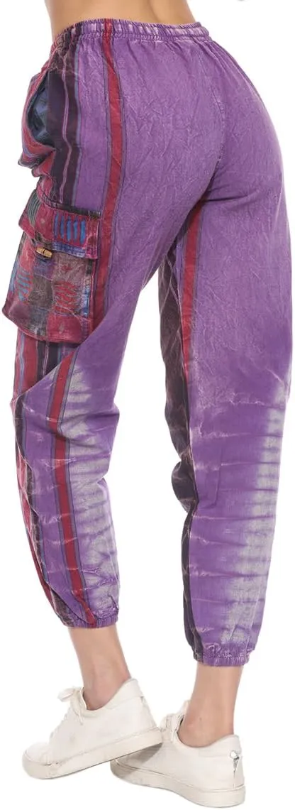 THE COLLECTION ROYAL Unisex Hippie Stonewashed Bohemian Casual Rave Festival Harem Drawstring Boho Trouser Jogger Pants