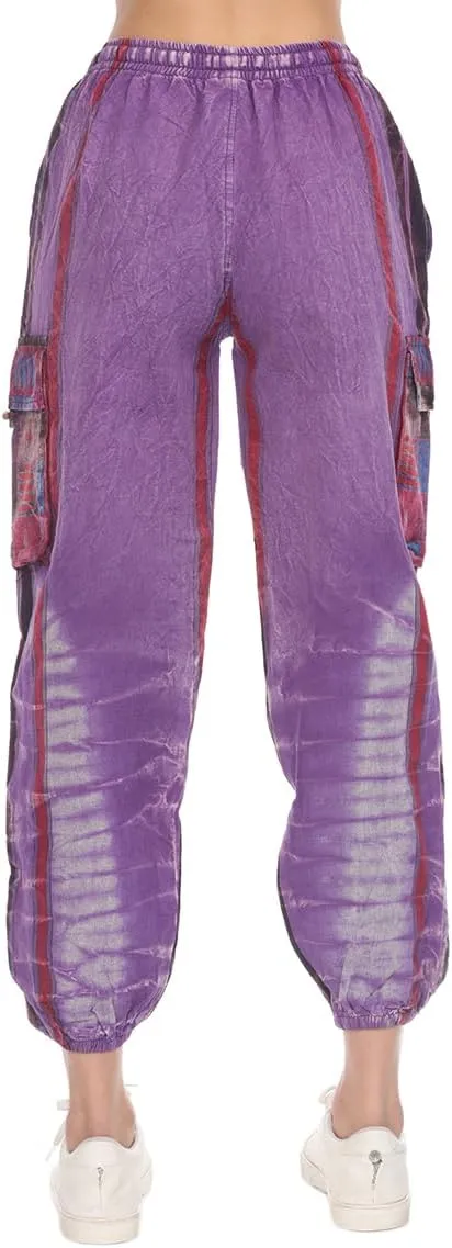 THE COLLECTION ROYAL Unisex Hippie Stonewashed Bohemian Casual Rave Festival Harem Drawstring Boho Trouser Jogger Pants