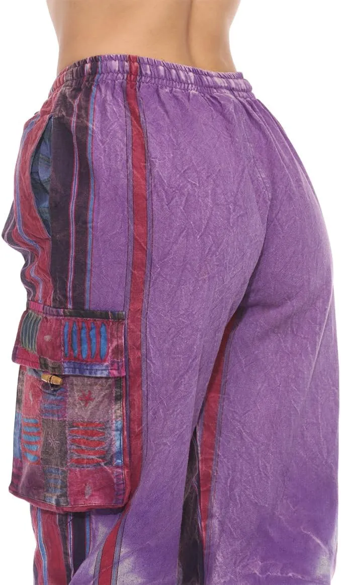 THE COLLECTION ROYAL Unisex Hippie Stonewashed Bohemian Casual Rave Festival Harem Drawstring Boho Trouser Jogger Pants