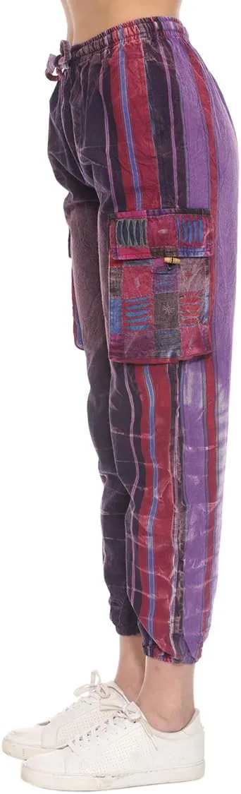 THE COLLECTION ROYAL Unisex Hippie Stonewashed Bohemian Casual Rave Festival Harem Drawstring Boho Trouser Jogger Pants