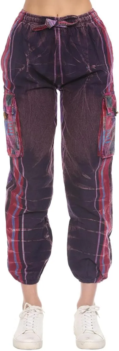 THE COLLECTION ROYAL Unisex Hippie Stonewashed Bohemian Casual Rave Festival Harem Drawstring Boho Trouser Jogger Pants