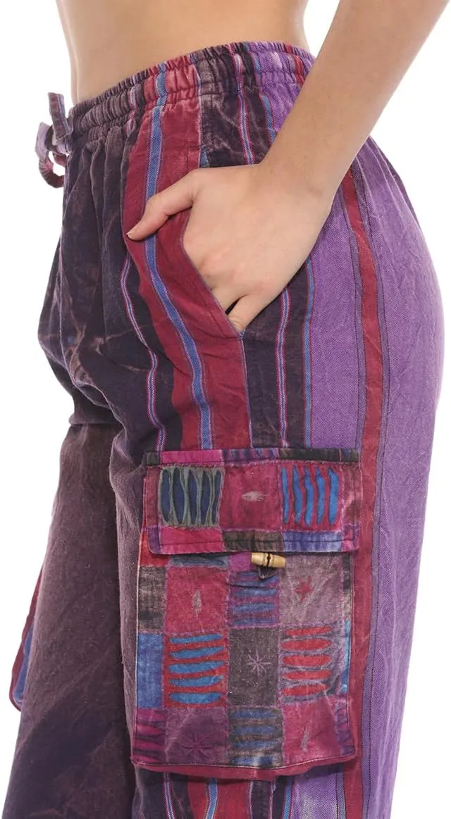 THE COLLECTION ROYAL Unisex Hippie Stonewashed Bohemian Casual Rave Festival Harem Drawstring Boho Trouser Jogger Pants