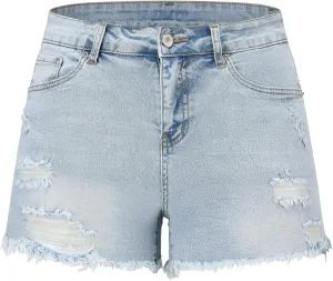 THUNDER STAR Women Mid Rise Ripped Stretchy Jeans Shorts Frayed Raw Hem Casual Denim Shorts