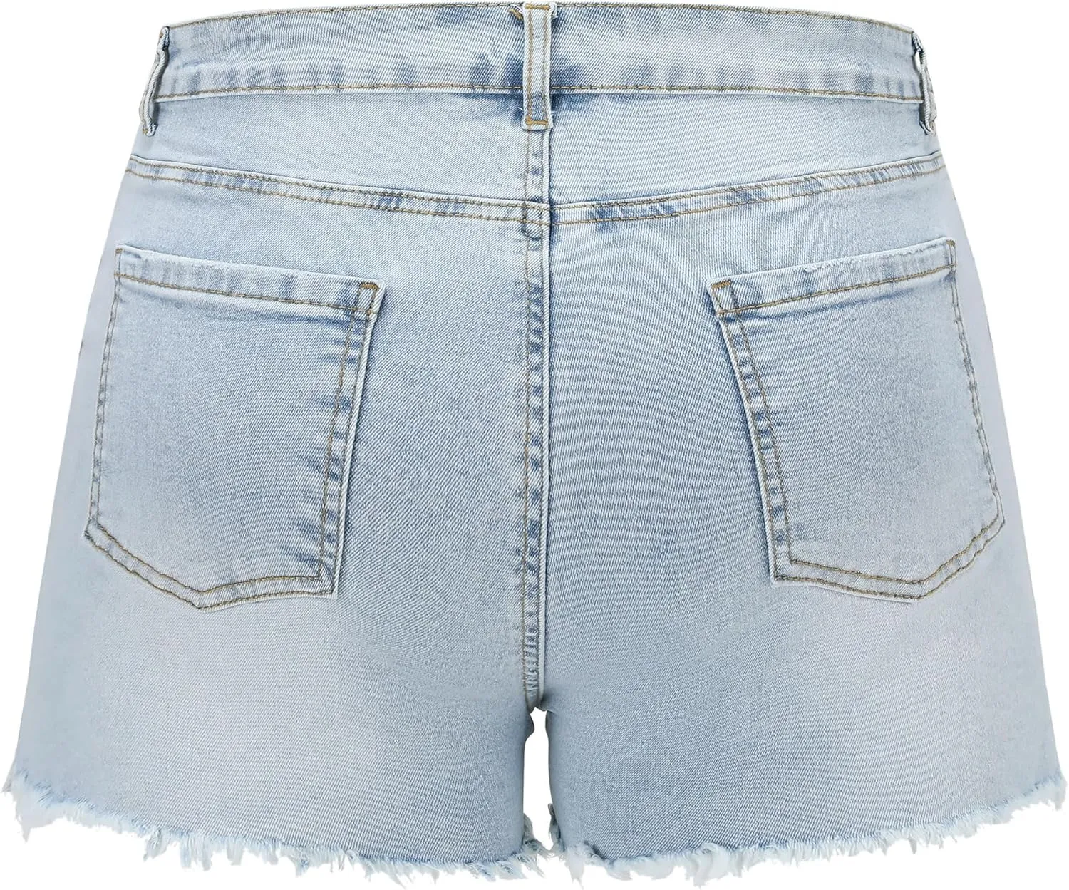 THUNDER STAR Women Mid Rise Ripped Stretchy Jeans Shorts Frayed Raw Hem Casual Denim Shorts