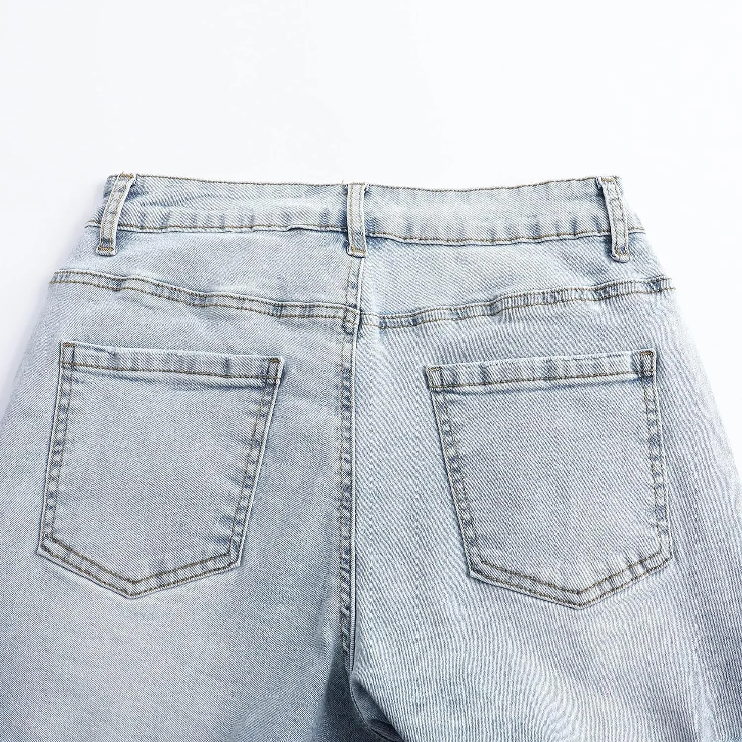THUNDER STAR Women Mid Rise Ripped Stretchy Jeans Shorts Frayed Raw Hem Casual Denim Shorts