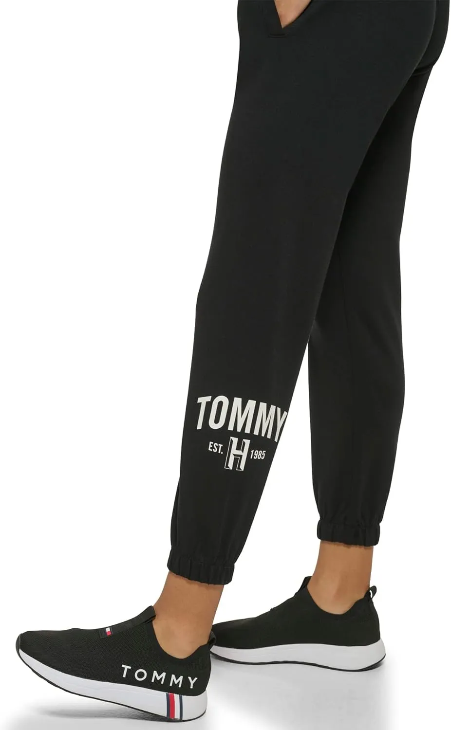 Tommy Hilfiger Women's Easy Fit Rib Waistband & Elastic Cuffs Printed Graphic on Side Calf Jogger