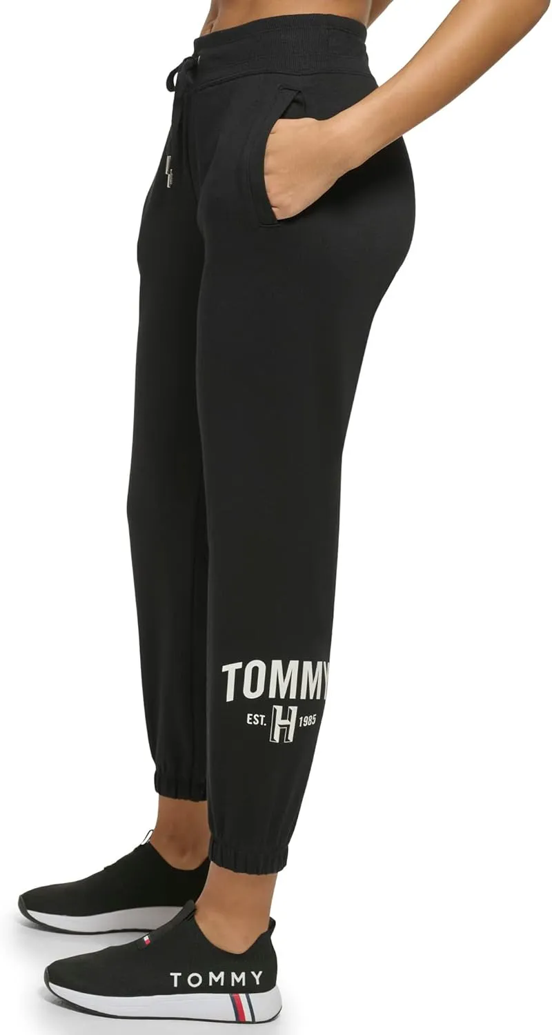 Tommy Hilfiger Women's Easy Fit Rib Waistband & Elastic Cuffs Printed Graphic on Side Calf Jogger