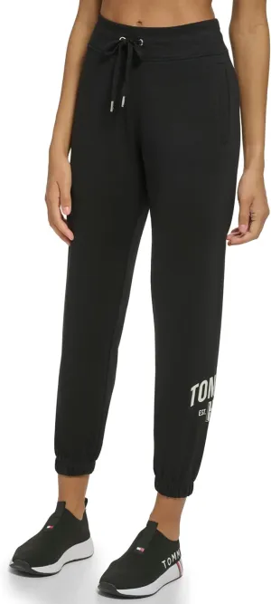 Tommy Hilfiger Women's Easy Fit Rib Waistband & Elastic Cuffs Printed Graphic on Side Calf Jogger