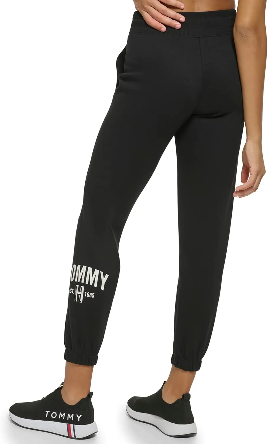 Tommy Hilfiger Women's Easy Fit Rib Waistband & Elastic Cuffs Printed Graphic on Side Calf Jogger