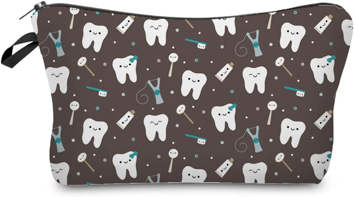 Tooth Dental Cosmetic Bag for Women Cute Small Makeup Bag for Purse Travel Toiletry Zipper Pouch for Girls Gift for Dentists Tooth Dental Makeup Bag for Her