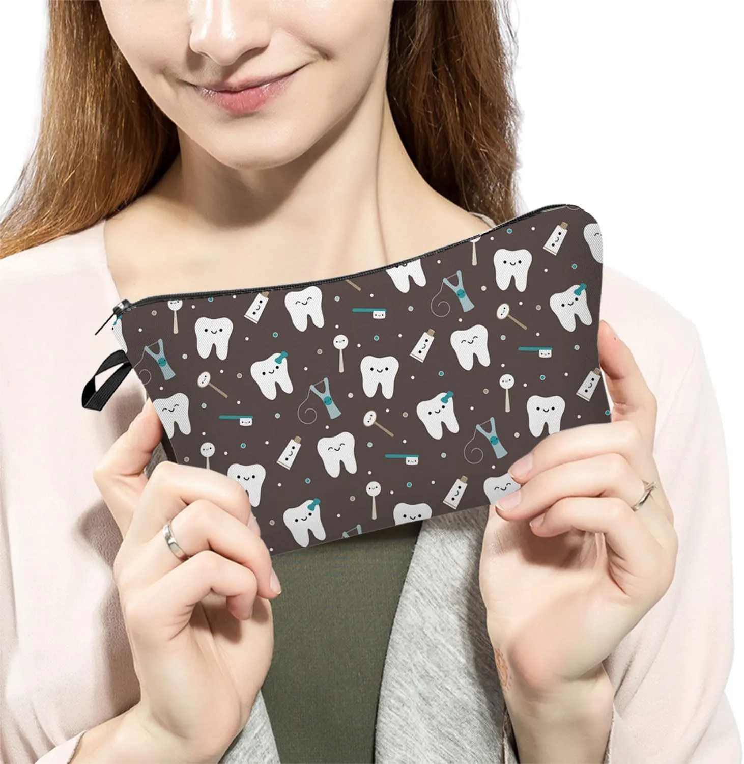 Tooth Dental Cosmetic Bag for Women Cute Small Makeup Bag for Purse Travel Toiletry Zipper Pouch for Girls Gift for Dentists Tooth Dental Makeup Bag for Her