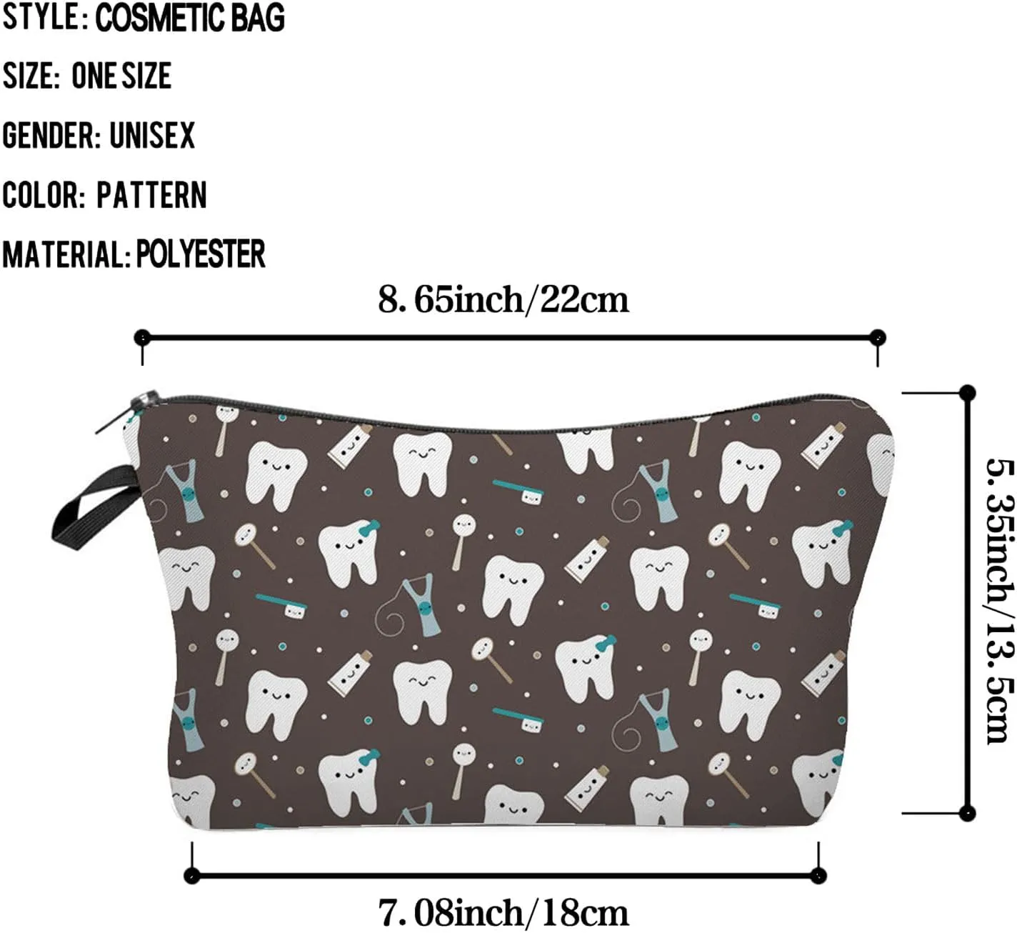 Tooth Dental Cosmetic Bag for Women Cute Small Makeup Bag for Purse Travel Toiletry Zipper Pouch for Girls Gift for Dentists Tooth Dental Makeup Bag for Her