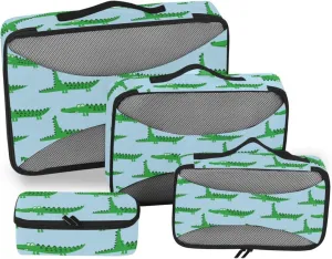 Travel Cubes for Packing 4 Set Luggage Packing Cubes Packing Organizers for Luggage Paxking Cubes Blue Cute Alligator Cartoon