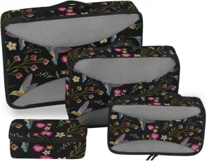 Travel Packing Organizers Set of 4 Luggage Cubes Luggage Packing Cubes for Travel Packimg Cubes Hummingbirds Exotic Flowers