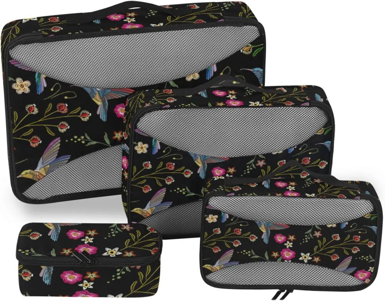 Travel Packing Organizers Set of 4 Luggage Cubes Luggage Packing Cubes for Travel Packimg Cubes Hummingbirds Exotic Flowers