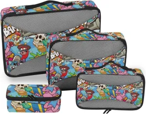 Travel Packing Organizers Set of 4 Luggage Organizer Bags Packing Cubes Travel Pcking Cubes Cartoon Monster