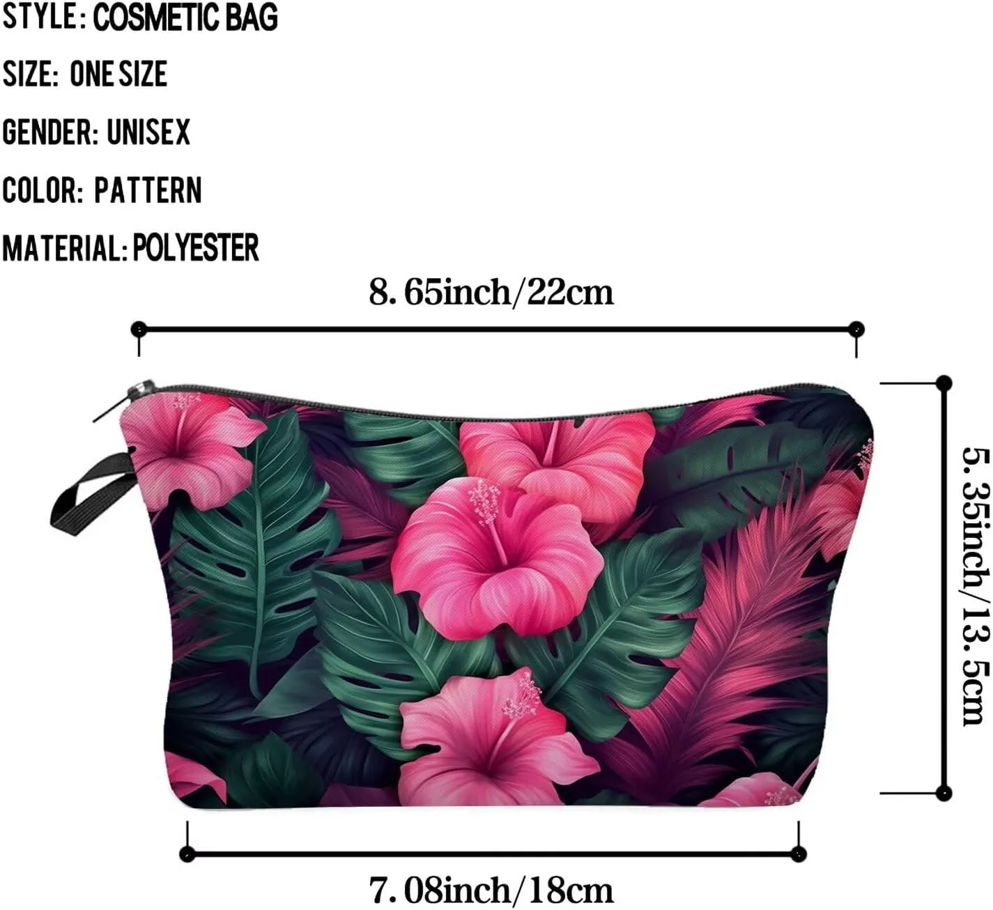 Tropical Flower Makeup Bag Cute Small Organizer Zipper Pouch Tropical Flower Cosmetic Bag Birthday Present for Women Friends -2